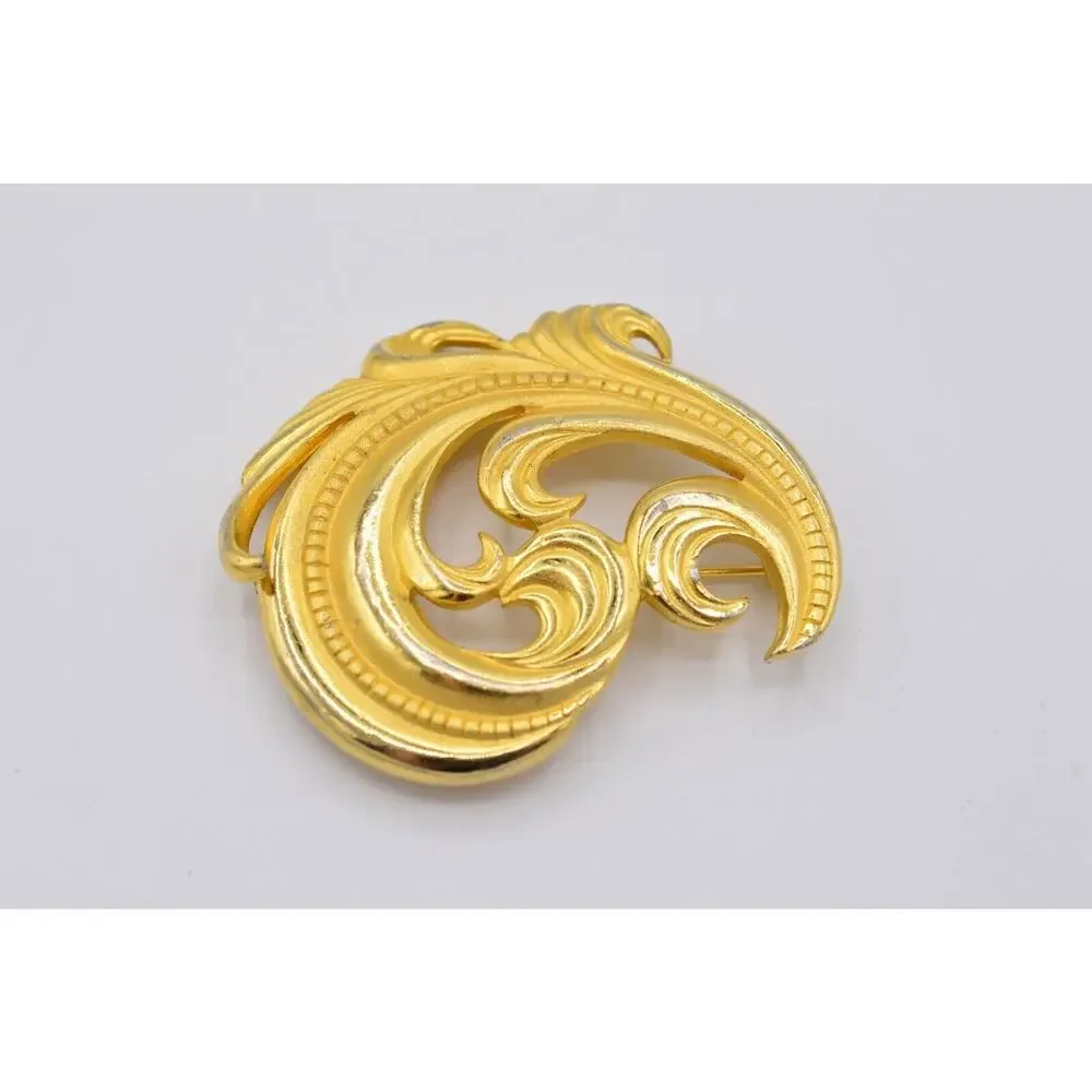 Paquette Vintage Pin Brooch Brushed Gold Bright Matte Chunky Signed 1980s 9B